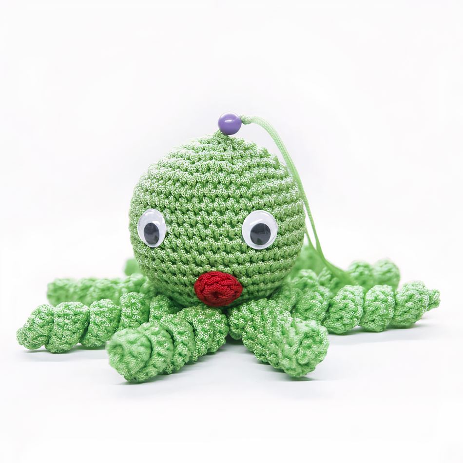 Peluche Poulpe Vert Doux pour Enfant, Tressage Câlin