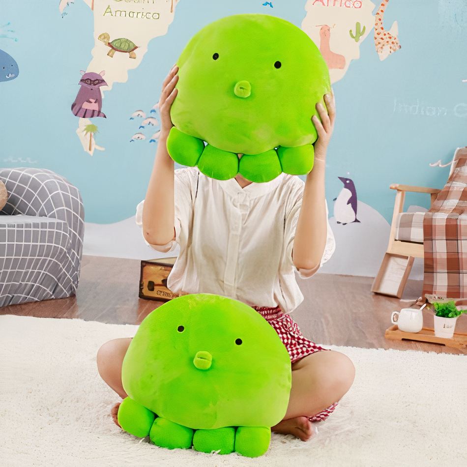 Peluche Poulpe Verte - Oreiller Doux Confort Océan