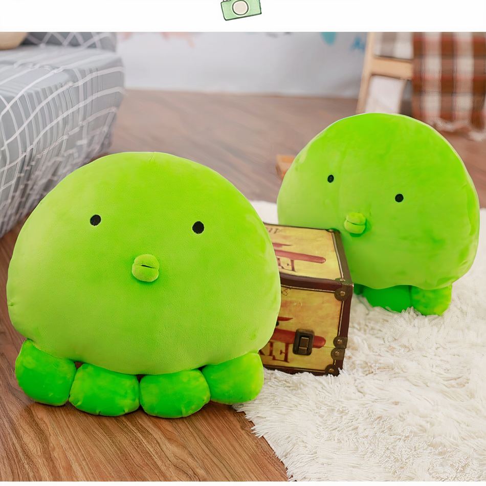 Peluche Poulpe Verte - Oreiller Doux Confort Océan