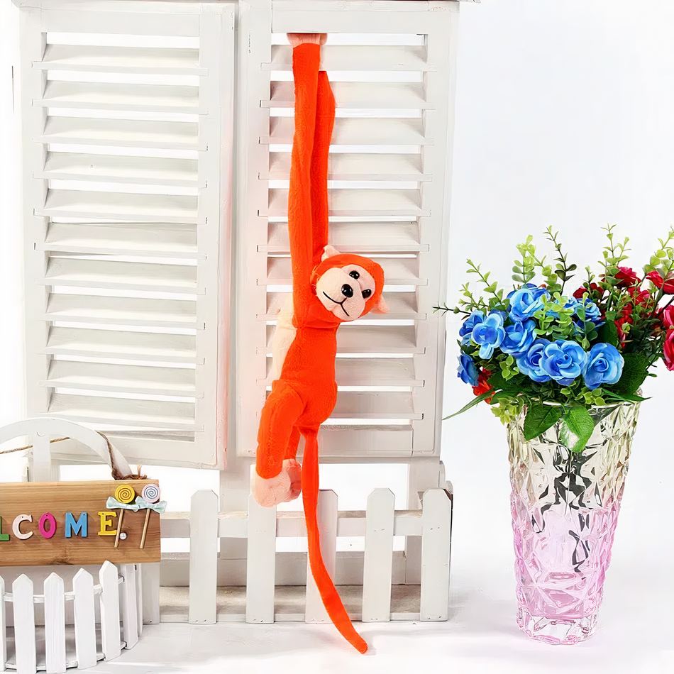 Peluche singe kawaii orange câlin queue longue douce -