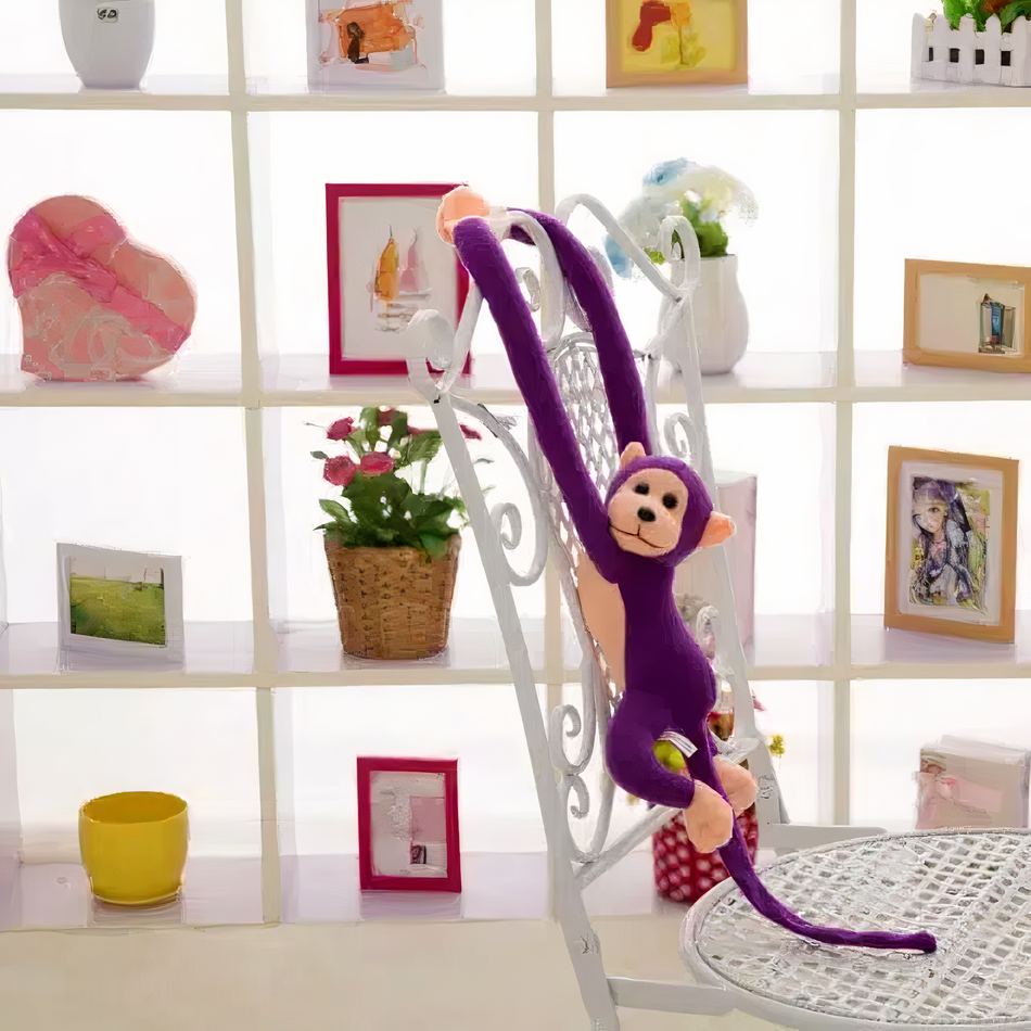Peluche singe kawaii violet à longue queue pour enfant