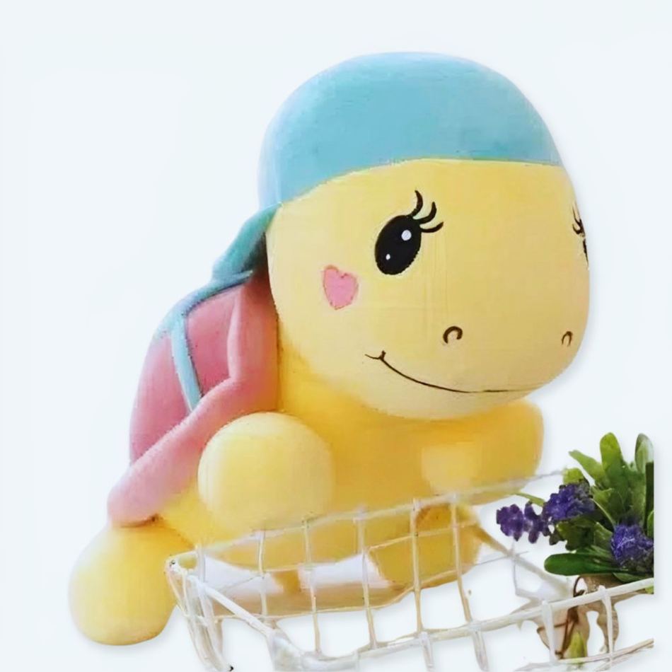 Peluche Tortue Violette avec Casquette Colorée