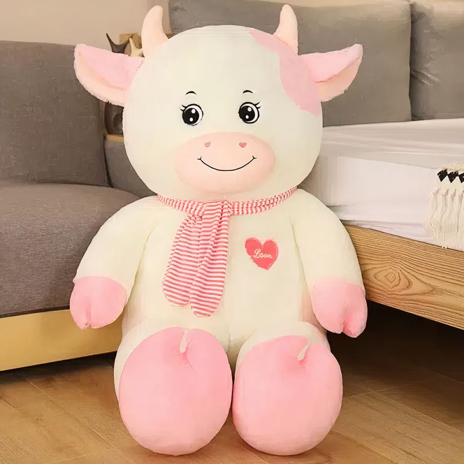 Peluche vache géante ultra douce - Blanc Rosé Câlin Enfant