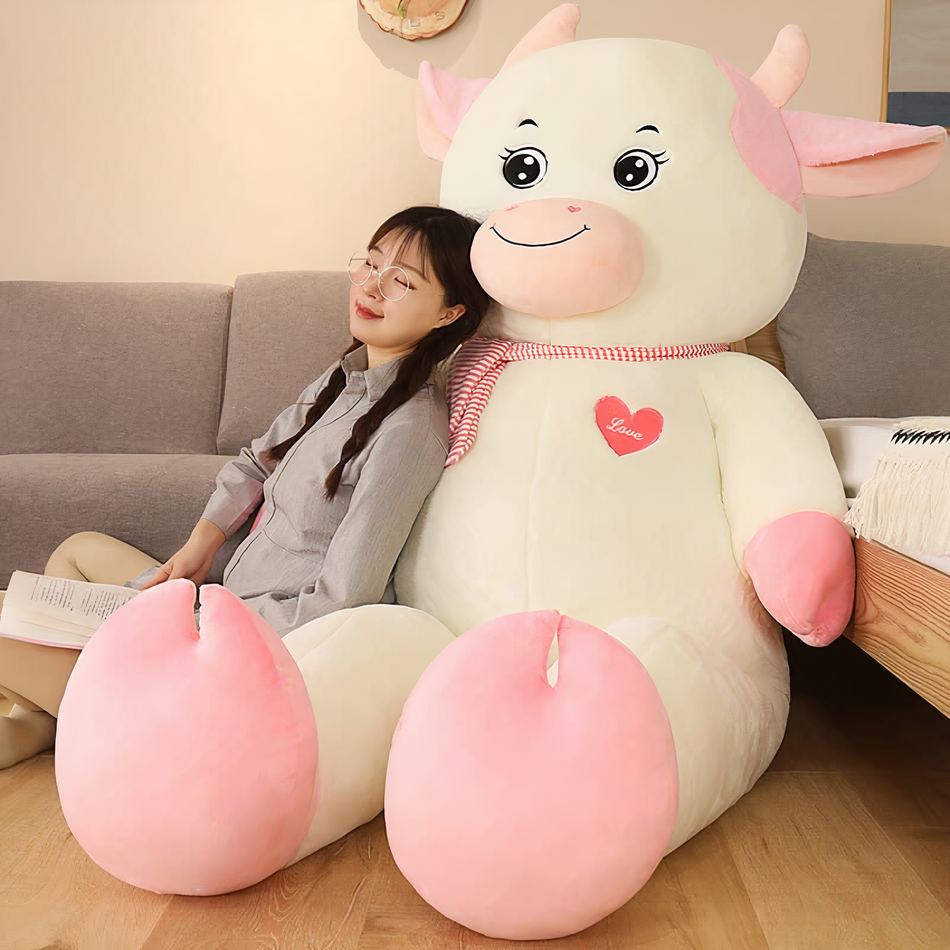 Peluche vache géante ultra douce - Blanc Rosé Câlin Enfant