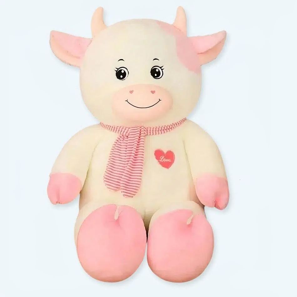 Peluche vache géante ultra douce - Blanc Rosé Câlin Enfant