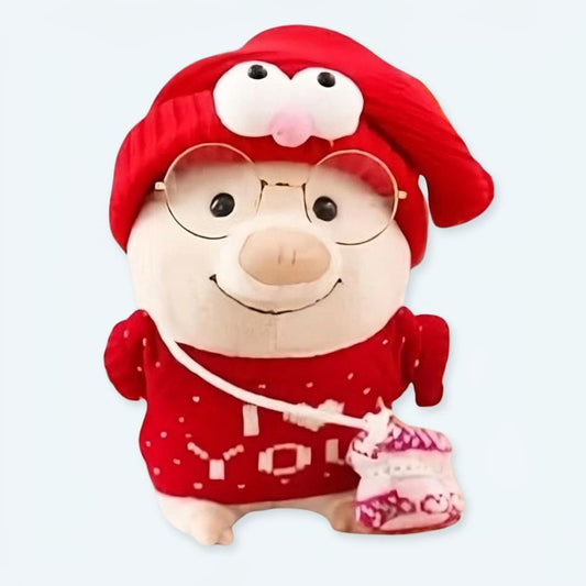 Peluche cochon rose tendre avec un pull doux et un message romantique