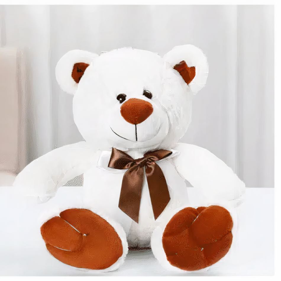 Peluche Ours Blanc Doux pour l'Hiver avec un Noeud Élégant