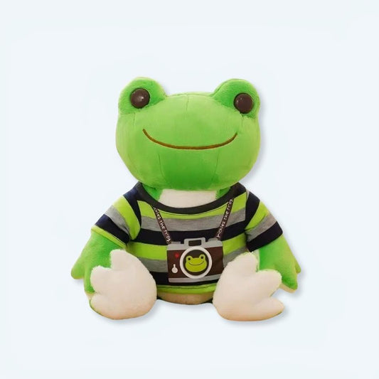 Peluche grenouille photographe : douce peluche verte e