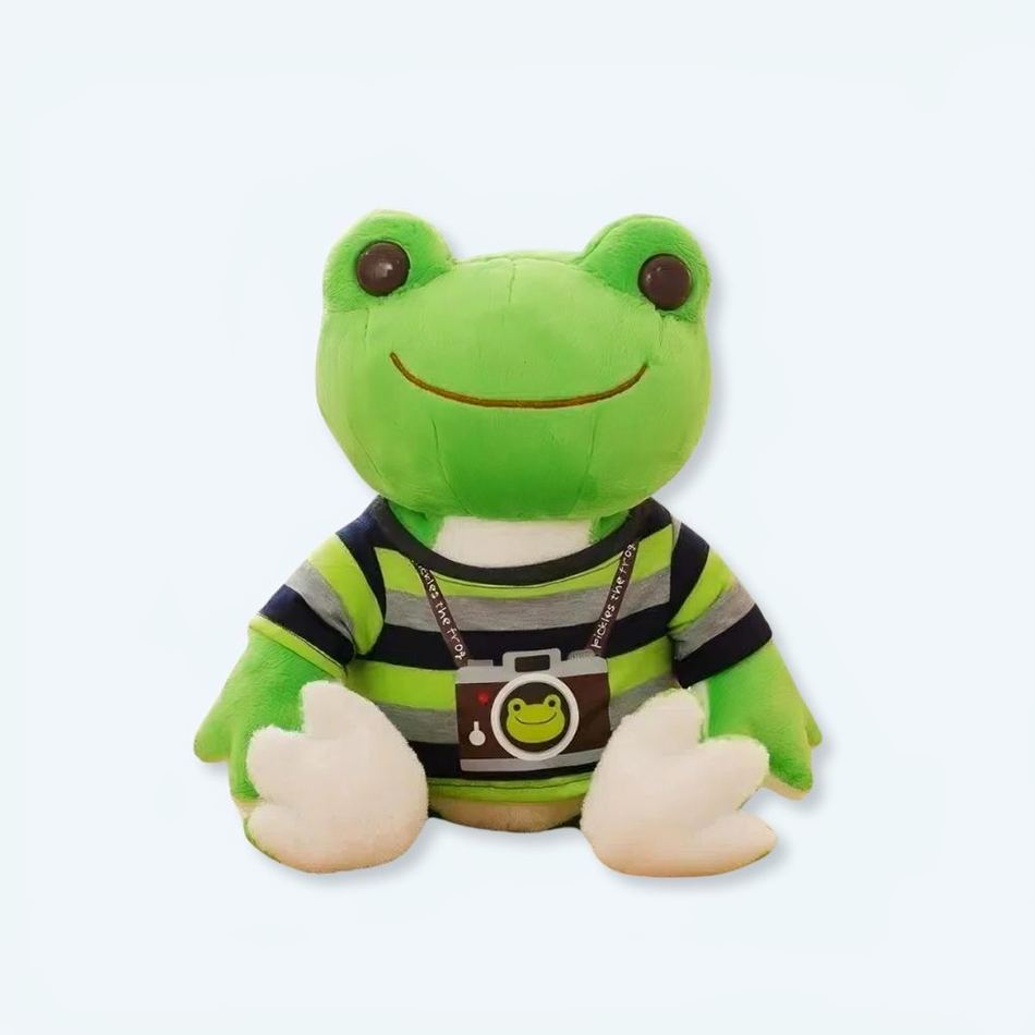 Peluche grenouille photographe : douce peluche verte e