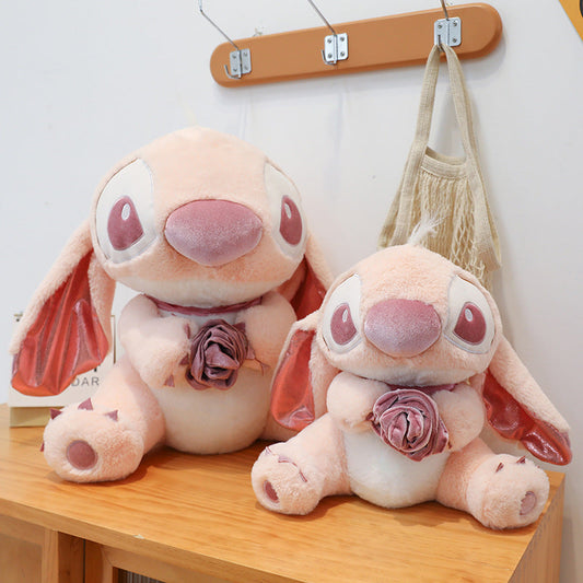 Peluche Stitch Angel rose douce et mignonne avec fleur
