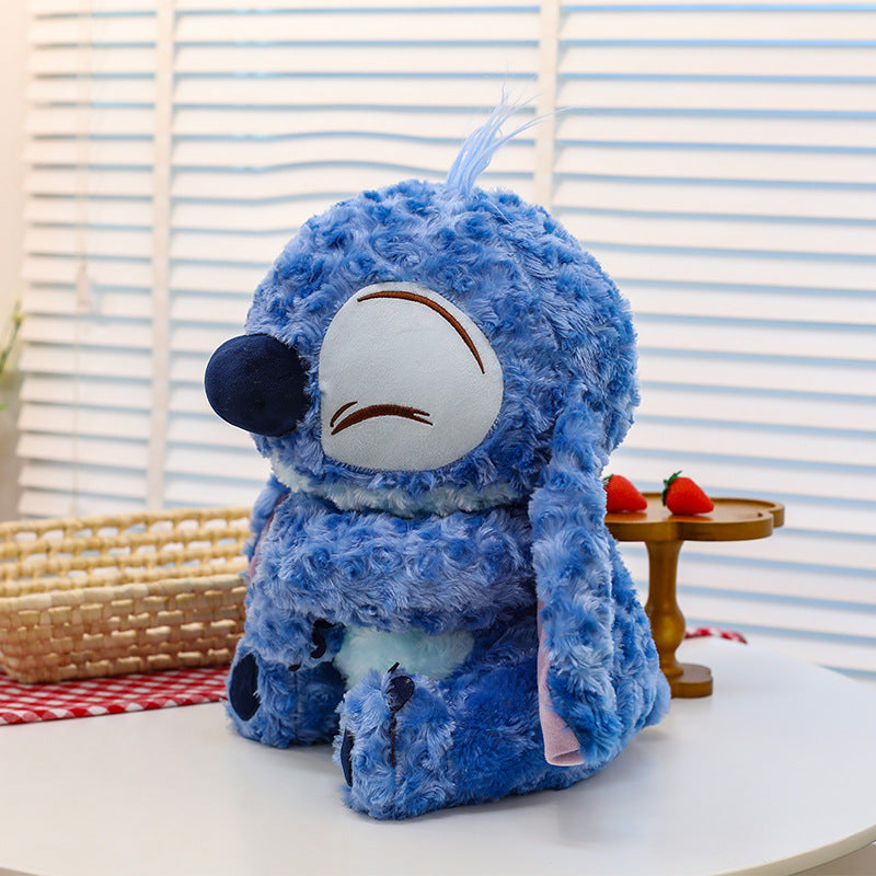 Peluche Stitch douce et moelleuse - Bleu avec sourire endormi