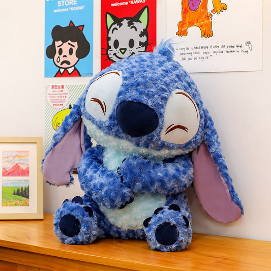 Peluche Stitch douce et moelleuse - Bleu avec sourire endormi