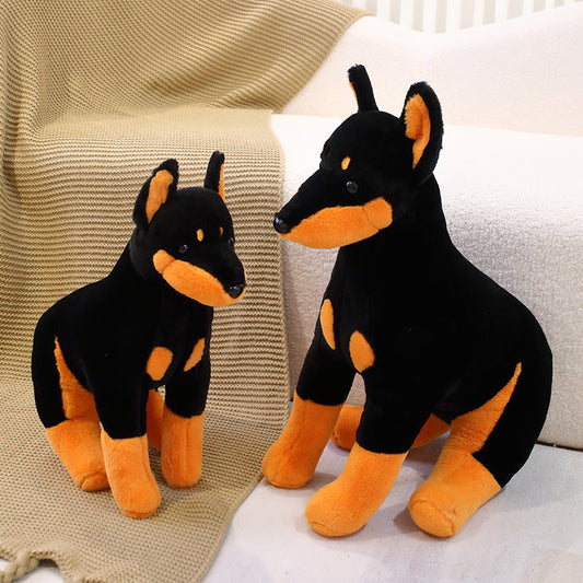 Peluche chien Doberman assis noir et marron