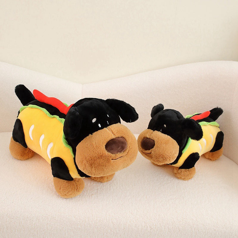 Peluche Chien Saucisse Noire Hot Dog.