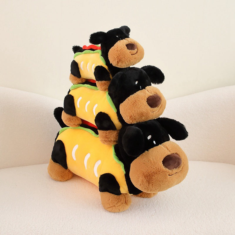 Peluche Chien Saucisse Noire Hot Dog.