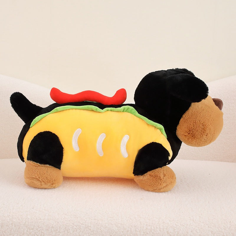 Peluche Chien Saucisse Noire Hot Dog.
