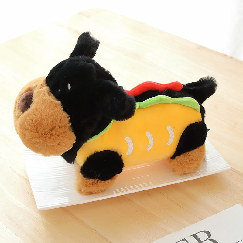 Peluche Chien Saucisse Noire Hot Dog.