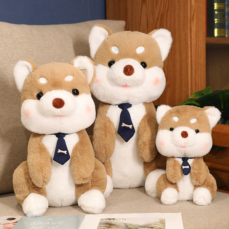Peluche Chien Shiba avec Cravate Os