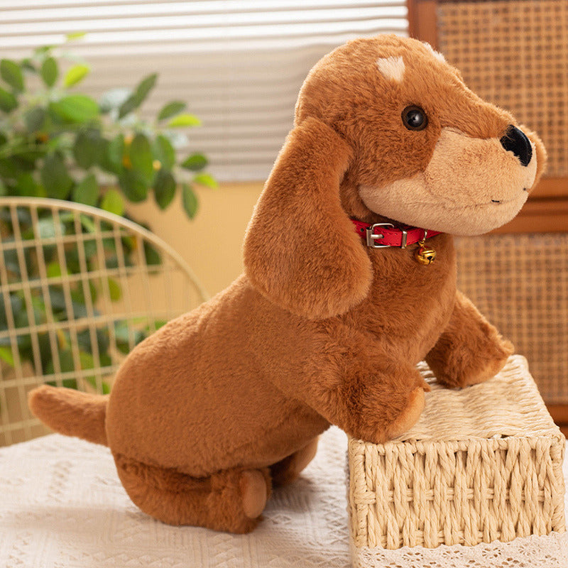 Peluche Teckel Coloré avec Collier Rouge