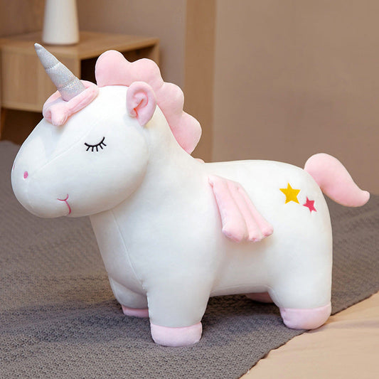 Peluche Licorne Colorée aux Yeux Fermés avec Cornet Argenté Magique