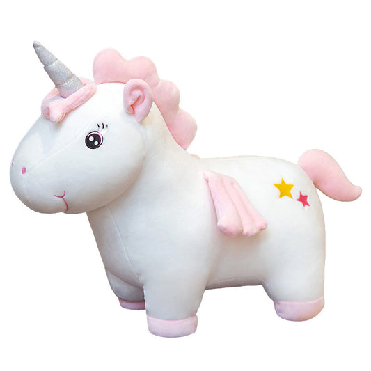 Peluche licorne magique aux yeux ouverts avec cornet argenté