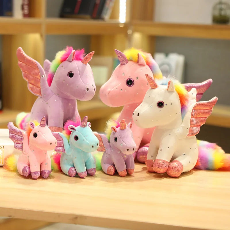 Peluche Licorne Blanche avec Crinière Arc-en-Ciel Magique