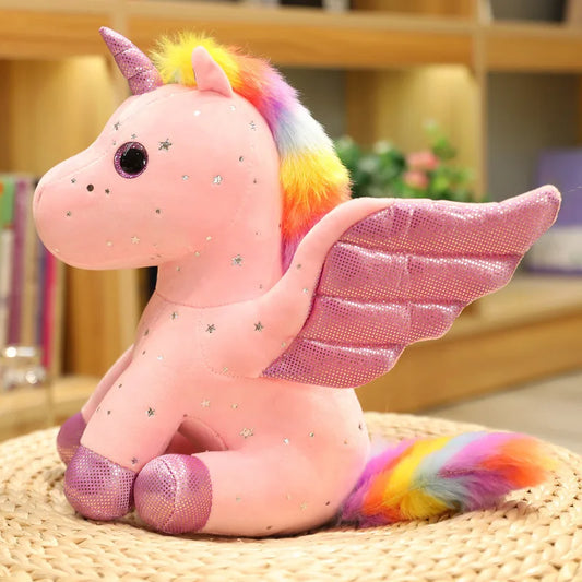 Peluche Licorne Rose avec Crinière Arc-en-ciel Magique