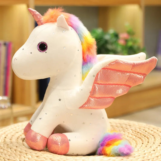 Peluche Licorne Blanche avec Crinière Arc-en-Ciel Magique