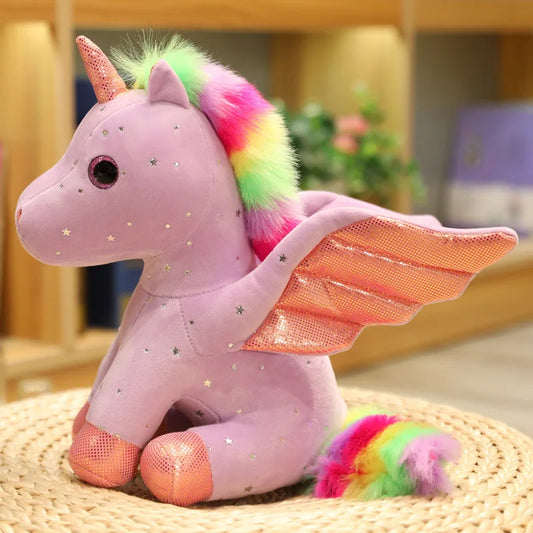 Peluche magique licorne violette arc-en-ciel