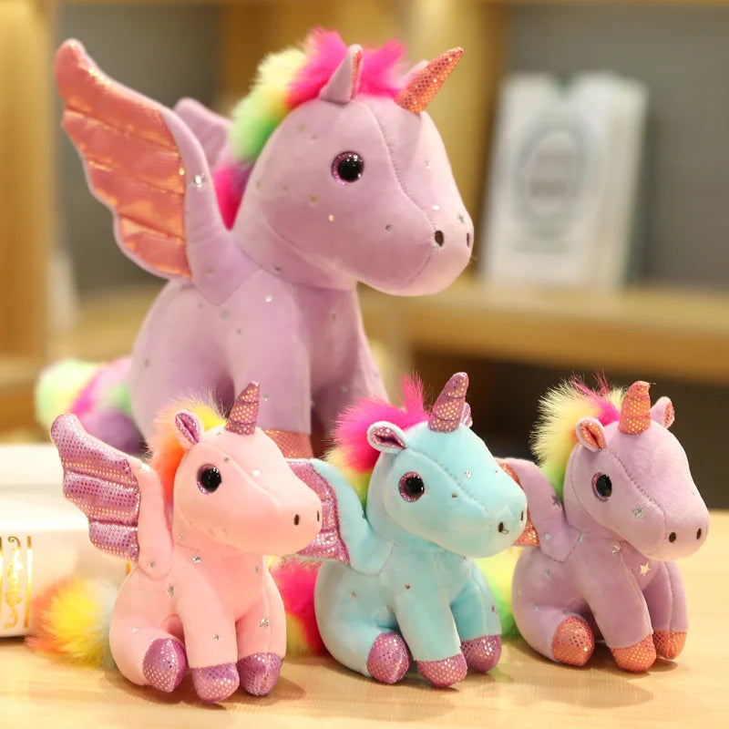 Peluche Licorne Blanche avec Crinière Arc-en-Ciel Magique