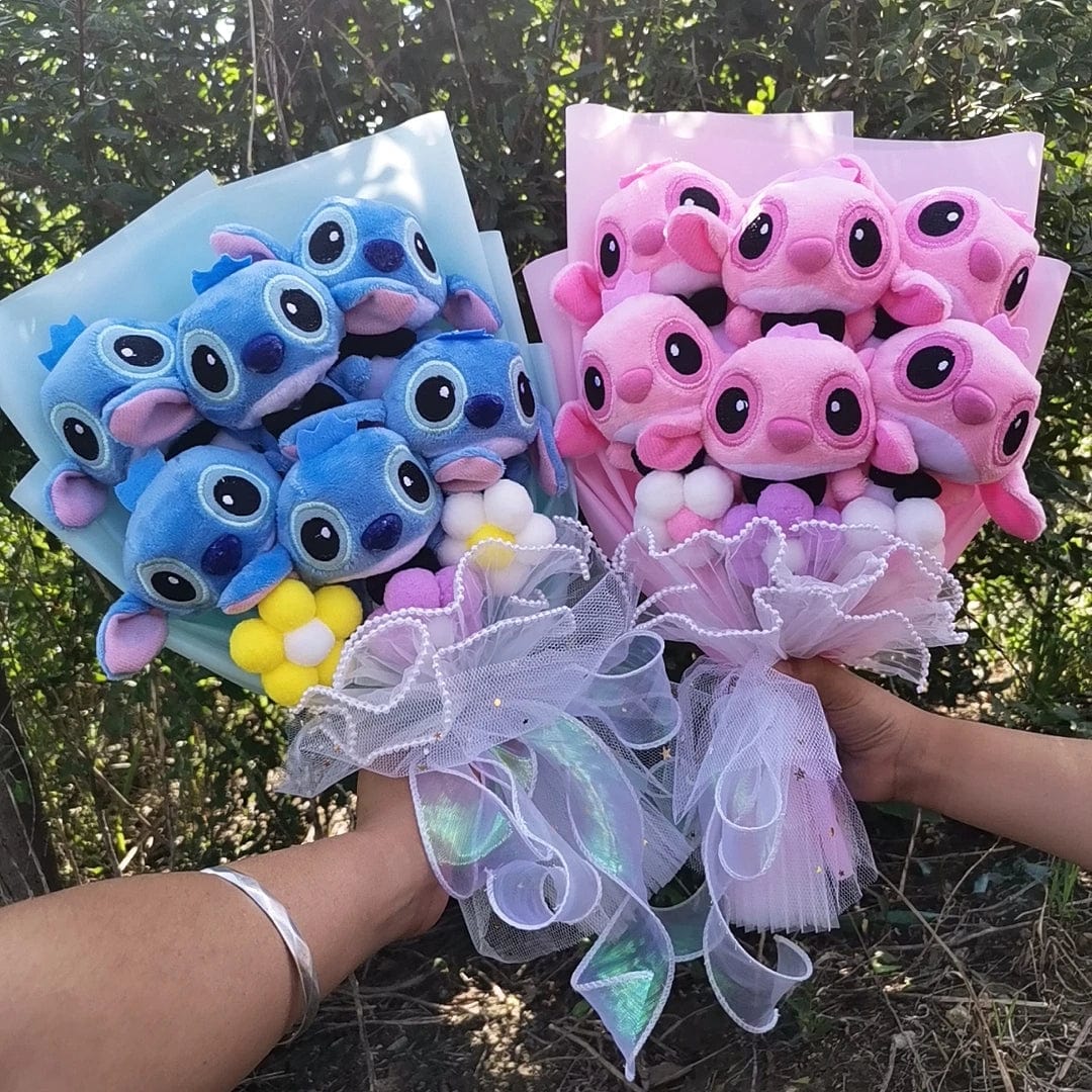 Bouquet peluche Angel rose & Stitch bleu amoureux