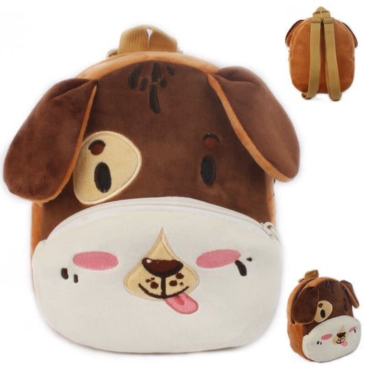Le chien qui tire la langue : sac à dos en peluche