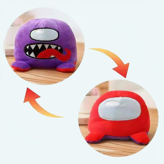 Peluche Among Us violette et rouge réversible et douce