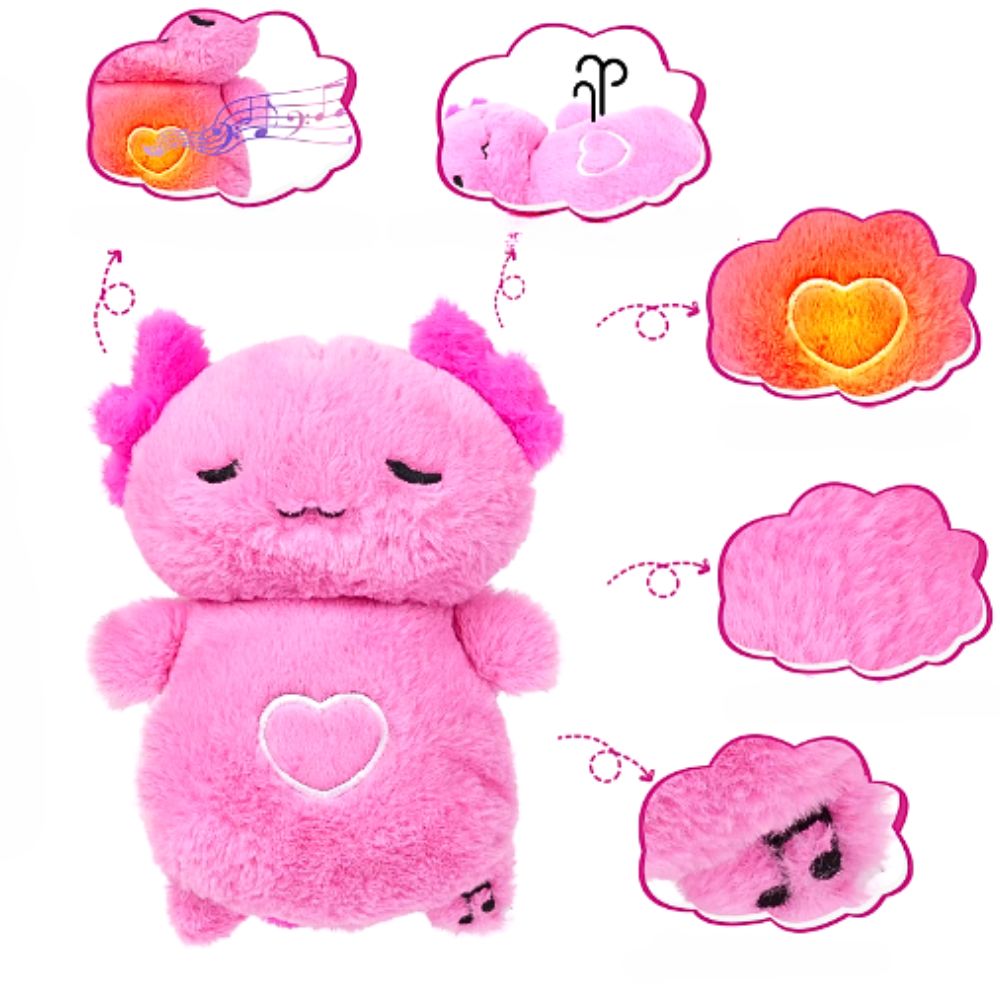 Peluche Axolotl Rose Doux Veilleuse Musicale Enfant
