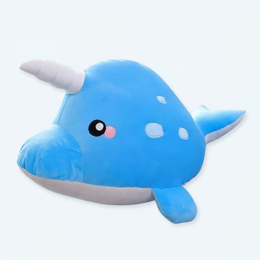 Peluche baleine licorne magique douce câline bleu ciel