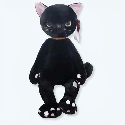Peluche chat noir mécontent et câlin
