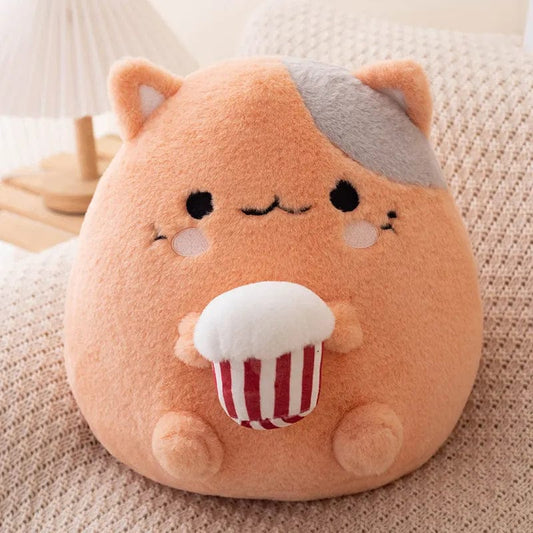 Peluche chat gourmand de popcorn