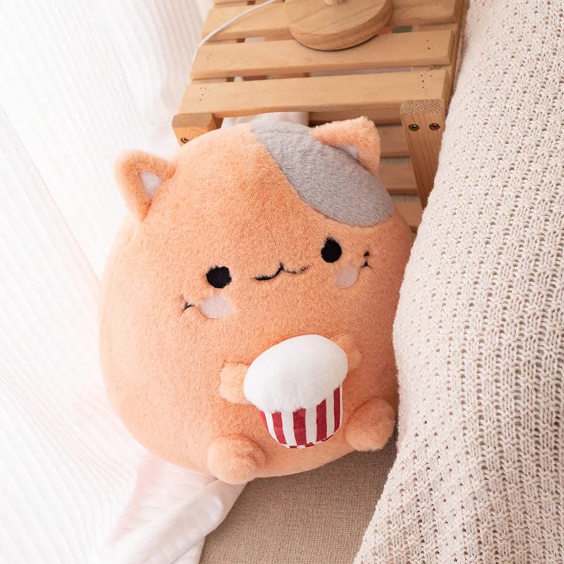 Peluche chat gourmand de popcorn