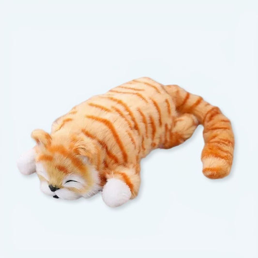 Peluche chat tigré orange câlin doux pour enfant en sommeil