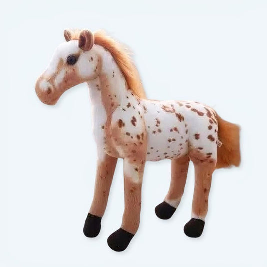Peluche Cheval Blanc et Marron Doux : Compagnon Idéal pour Enfant