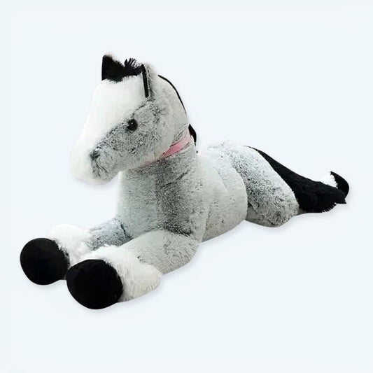 Peluche cheval bleu-gris douce pour rêver dans la chambre des enfants.