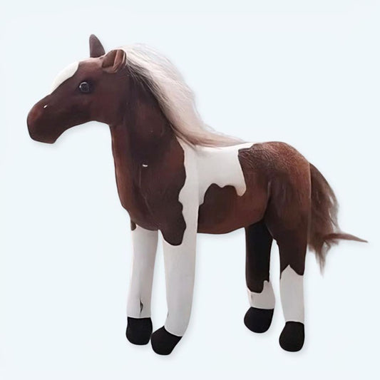 Peluche Cheval Doux Marron Blanc - Câlin Idéal Pour Enfants