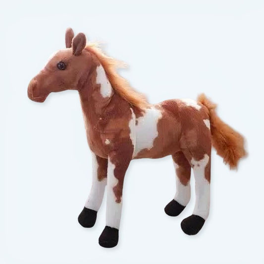 Peluche cheval marron et blanc pour enfants câlins