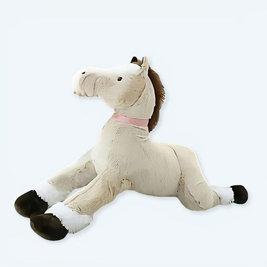 Peluche Cheval Doux Marron et Blanc pour Enfant