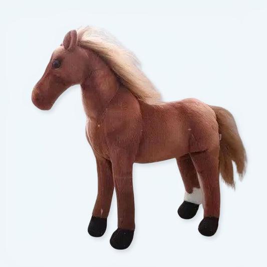 Peluche cheval marron doux pour enfant câlin, décoration de chambre