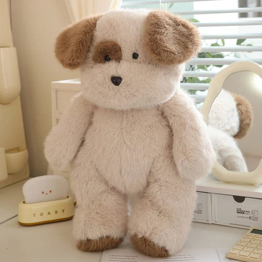 Peluche chien beige et marron en fourrure douce