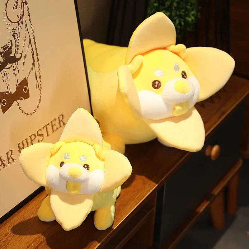 Peluche chien shiba inu en forme de banane
