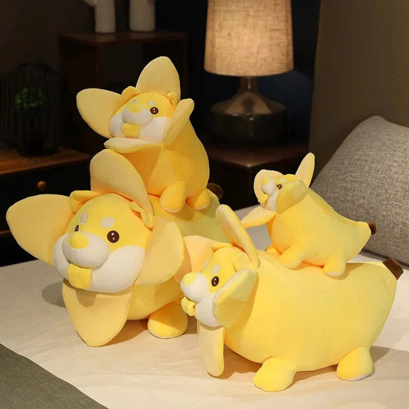 Peluche chien shiba inu en forme de banane