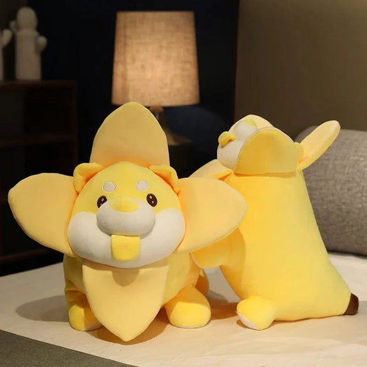 Peluche chien shiba inu en forme de banane