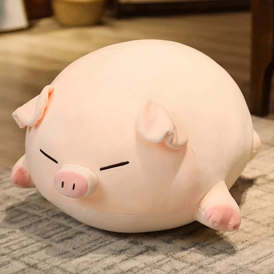 Peluche cochon doux aux yeux clos
